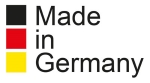 Made in Germany Siegel. Neben einer Deutschlandflagge steht Made in Germany.